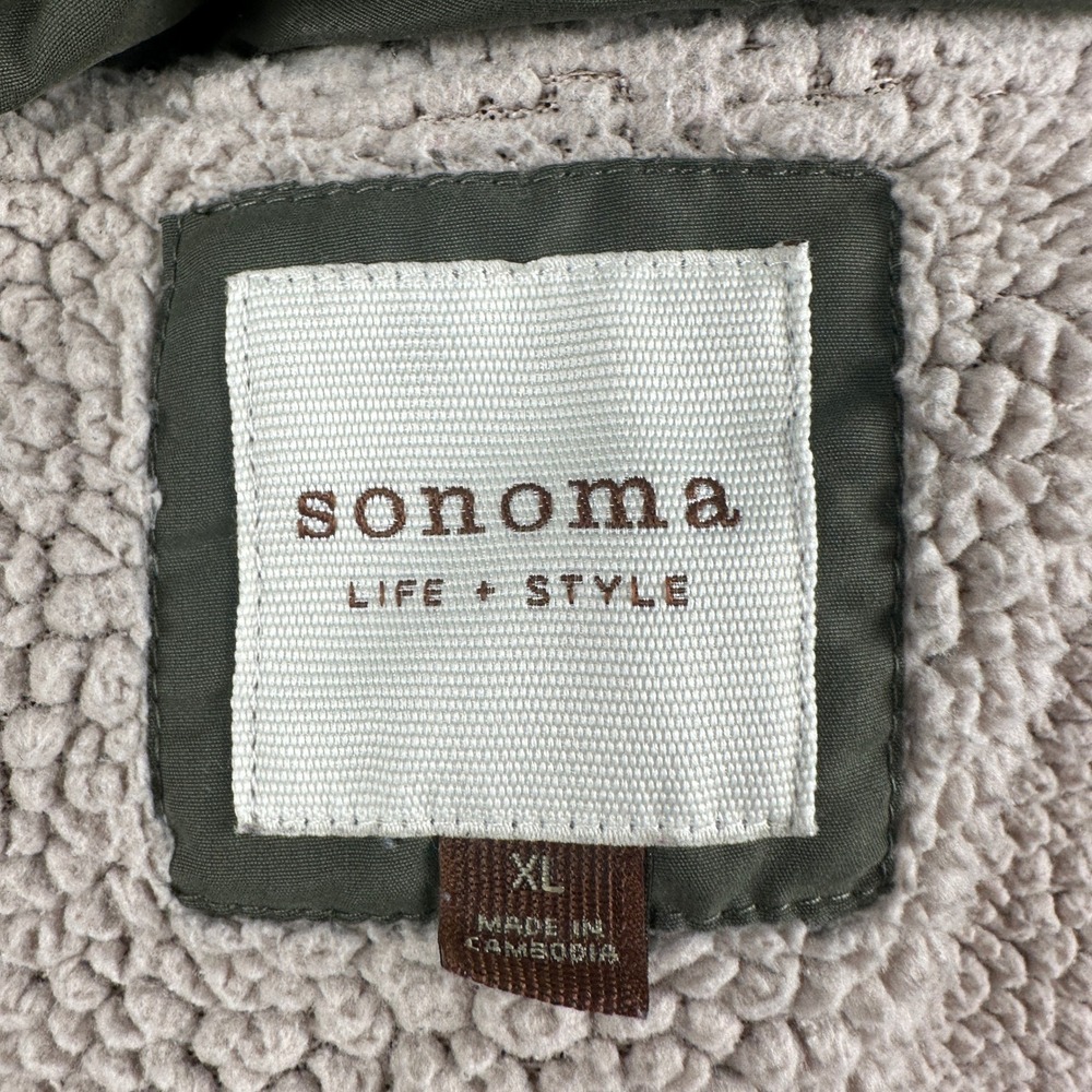 Sonoma Vest Womens XL Life Style Olive Green Sherpa Lined Hooded Utility - Picture 3 of 12